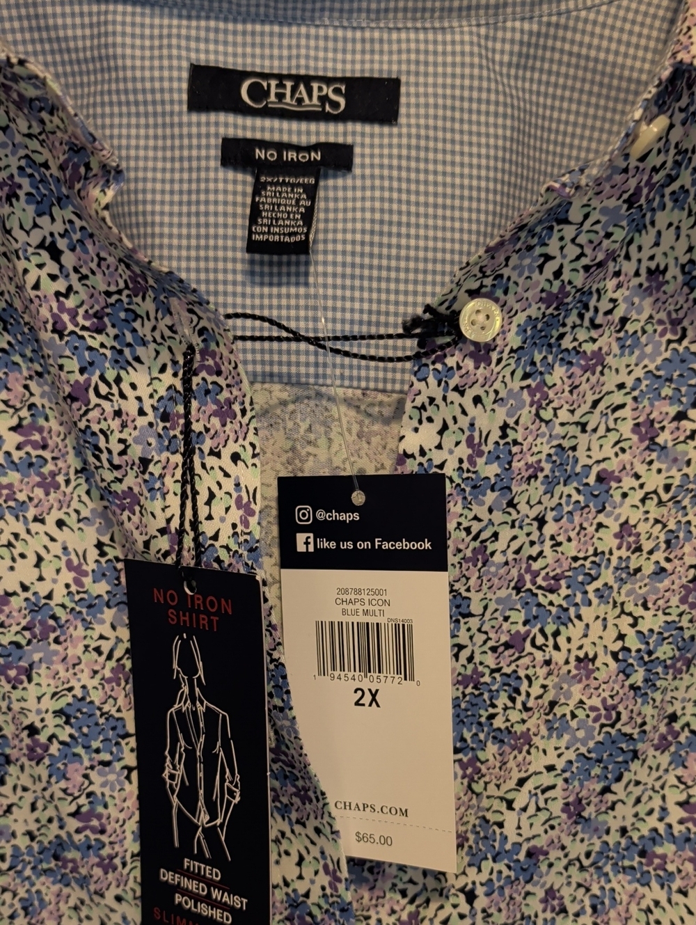 Chaps Blue Floral Button-Down Shirt 2x - Picture 2 of 4